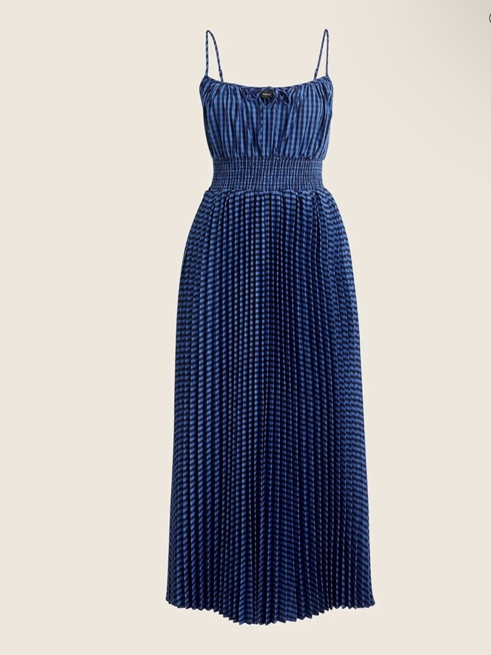 J. Crew Smocked Waist Pleated Dress - Navy Gingham - Size 14 preppy striped